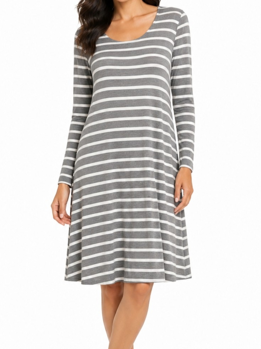Old Navy Grey & White Striped Long-Sleeve Swing Dress NWT